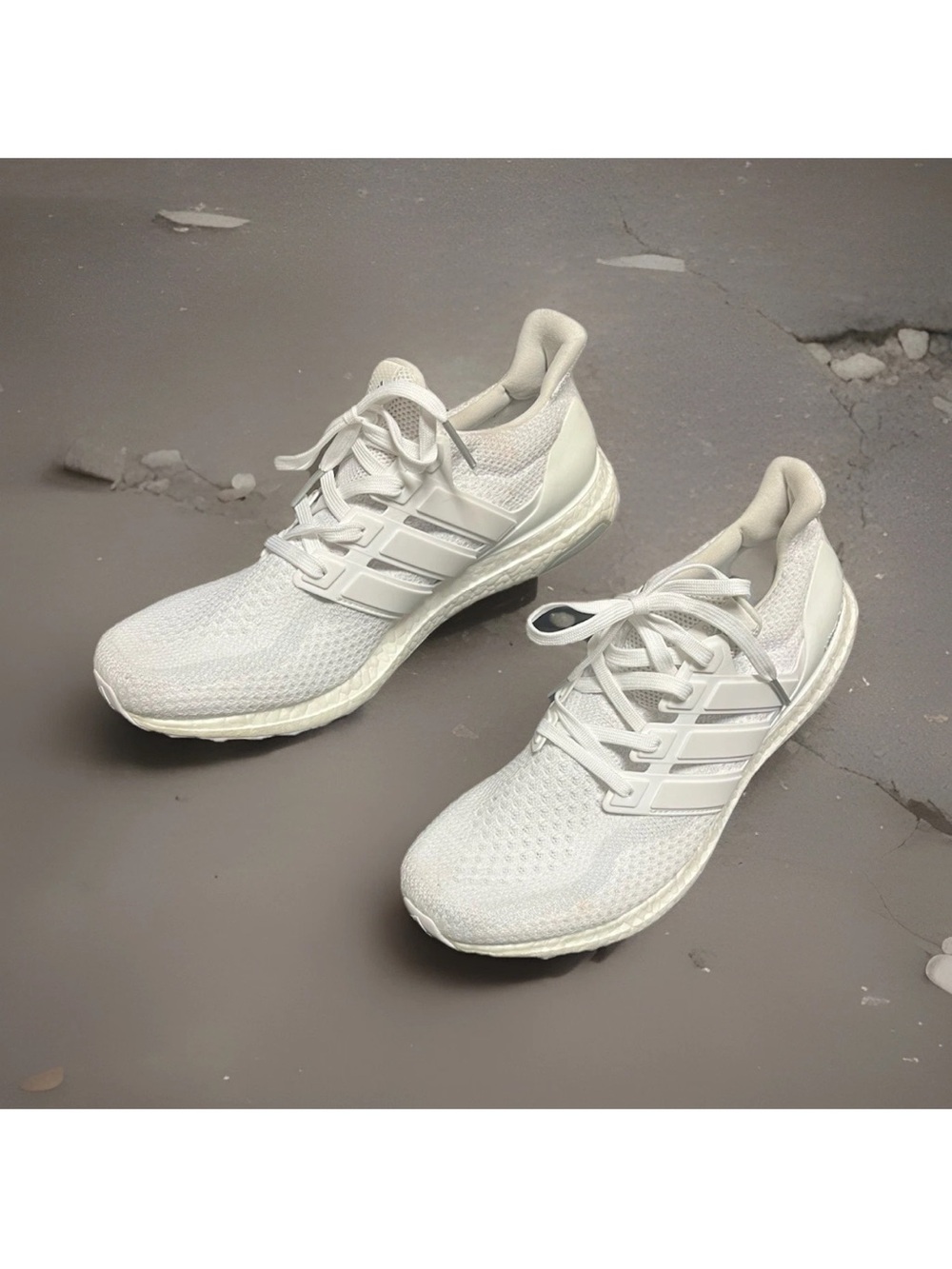 adidas White Knit Ultra  Boost Running Sneakers